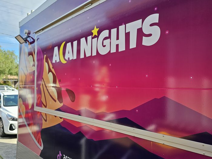 Acai Nights Food Trailer — Full colour food trailer wrap in magenta and purple by Top1 Signs, Melbourne