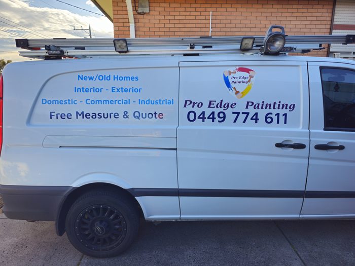 Pro Edge Painting Van — Side van signage with logo, services and contact details by Top1 Signs, Melbourne